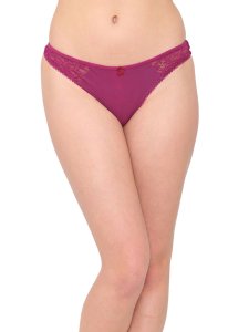 N-Gal Women's Delicate Both Side Lace Detail Mid Waist Underwear Lingerie Thong Brief Panty_Purple