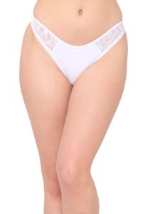 N-Gal Women's Delicate Both Side Lace Detail Mid Waist Underwear Lingerie Thong Brief Panty_White