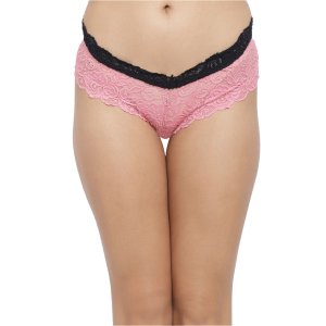N-Gal Women's Cheeky Lace Mid Waist Erotic Floral Underwear Lingerie Brief Panty _Pink