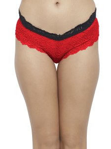 N-Gal Women's Cheeky Lace Mid Waist Erotic Floral Underwear Lingerie Brief Panty _Red