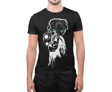 Gun with cool cat - Black - printed T-shirts - Men's stylish clothing - Cool tees for boysscary