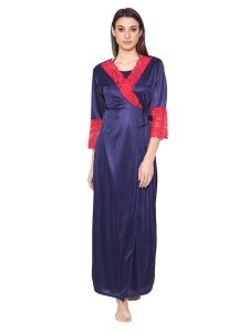 N-Gal Women's Satin Spandex Royal Lace Soft Nighty Lingerie Nightwear_Blue
