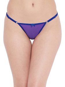 N-Gal Women's Sheer Lace Cut Out Adjustable Waist Band G-String Thong Panty_Blue