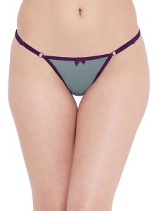 N-Gal Women's Sheer Lace Cut Out Adjustable Waist Band G-String Thong Panty_Purple