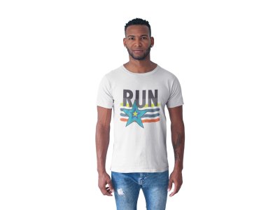 Run - Text with a star - White - Printed - Sports cool Men's T-shirt