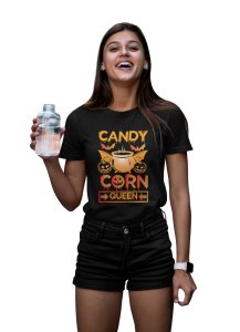 Candy corn, Pumpkin, Halloween text - Printed Tees for Women's -designed for Halloween