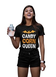 Candy corn queen(BG orange white) - Printed Tees for Women's -designed for Halloween