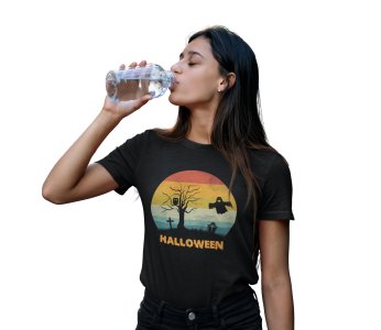Halloween graveyard - text illustration graphic - Printed Tees for Women's - designed for Halloween