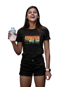 Church and graveyard - Printed Tees for Women's -designed for Halloween