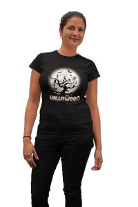 Halloween, Scary Pumpkins(BG White)- Printed Tees for Women's -designed for Halloween