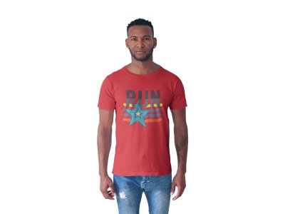Run - Text with a star - Red - Printed - Sports cool Men's T-shirt