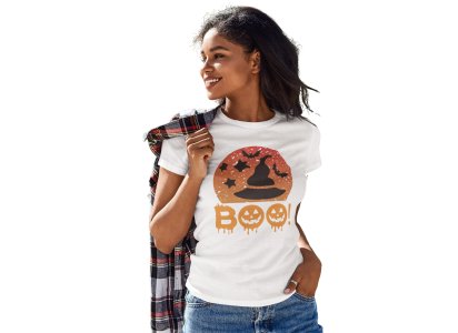 Boo - Printed Tees for Women's -designed for Halloween