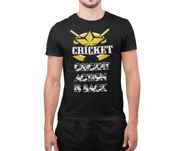 Cricket Action is back - Black - Printed - Sports cool Men's T-shirt