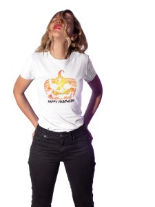 Happy Halloween, pumpkin, all in one - Printed Tees for Women's -designed for Halloween