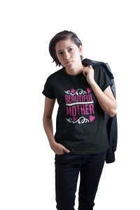 Beautiful mother-printed family themed cotton blended half-sleeve t-shirts made for women (black)