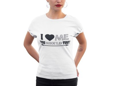 I love me-printed family themed cotton blended half-sleeve t-shirts made for women (white)