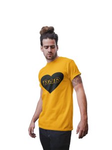 Dad -printed family themed cotton blended half-sleeve t-shirts made for men (yellow)