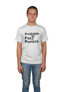 Available for parties -printed family themed cotton blended half-sleeve t-shirts made for men (white)