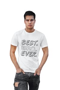 Best bro -printed family themed cotton blended half-sleeve t-shirts made for men (white)