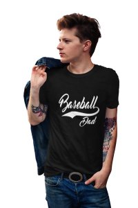 Baseball dad -printed family themed cotton blended half-sleeve t-shirts made for men (black)