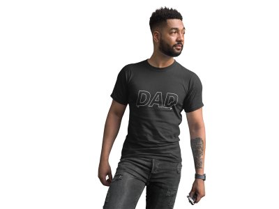 Dad (White outline)-printed family themed cotton blended half-sleeve t-shirts made for men (black)