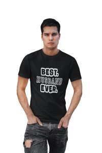 Husband -printed family themed cotton blended half-sleeve t-shirts made for men (black)