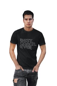 Best coach -printed family themed cotton blended half-sleeve t-shirts made for men (black)