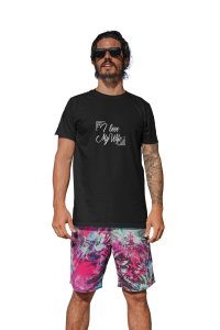 I love my wife -printed family themed cotton blended half-sleeve t-shirts made for men (black)