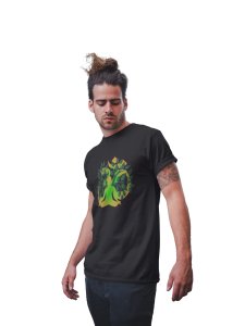 A Man's Shadow Is Sitting In front Of Om Symbol, (BG Green), Round Neck Tshirt - Clothes for Yoga Lovers - Suitable For Regular Yoga Going People - Foremost Gifting Material for Your Friends and Close Ones