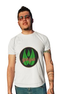 Yoga Text Written Over 3 Leaves, ( BG Green), Round Neck Tshirt - Clothes for Yoga Lovers - Suitable For Regular Yoga Going People - Foremost Gifting Material for Your Friends and Close Ones
