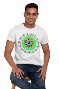 Yoga energy chakra - White - Comfortable Yoga T-shirts for Yoga Printed Men's T-shirts (Small, White)