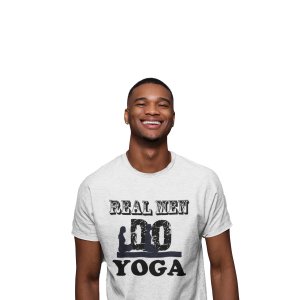 Real men do Yoga - White - Comfortable Yoga T-shirts for Yoga Printed Men's T-shirts (Small, White)