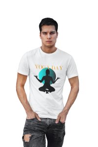 Yoga day lady meditating - White - Comfortable Yoga T-shirts for Yoga Printed Men's T-shirts White
