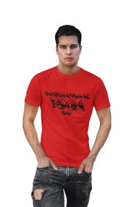 International yoga day Black and white - Red - Comfortable Yoga T-shirts for Yoga Printed Men's T-shirts (Small, Red)