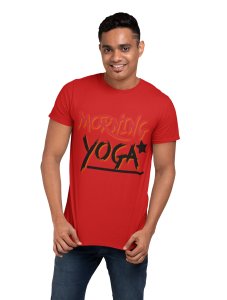 Morning Yoga Red and Black - Red - Comfortable Yoga T-shirts for Yoga Printed Men's T-shirts (Medium, Red)