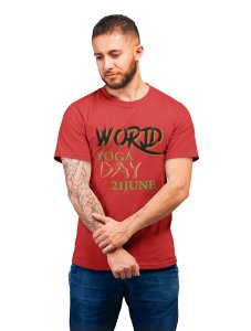 Yoga Day 21st June - Red - Comfortable Yoga T-shirts for Yoga Printed Men's T-shirts (Large, Red)