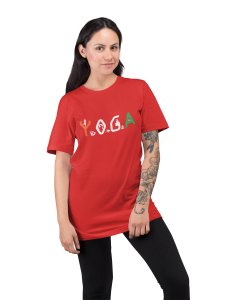 Yoga Text In Orang White And Green -Clothes for Yoga Lovers- Red - Suitable For Regular Yoga Going People - Foremost Gifting Material for Your Friends