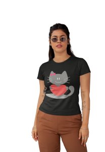 Heart Gifting Cat Printed T-Shirts