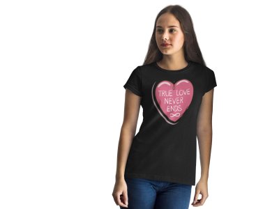 Ture Love Never Ends - Printed Heart with Cute Designs Black- Printed -T-Shirts