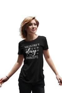 Valentines Day Princess Girls Black -Printed T-Shirts