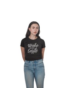 Wake and Smile Girls Black-Printed T-Shirts