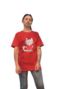 Cute Kitty Red-Printed T-Shirts