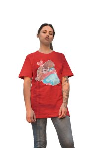 Cute Couple Kissing Red-Printed T-Shirts