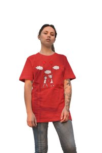 Couple Holding Heart Balloons Red-Printed T-Shirts