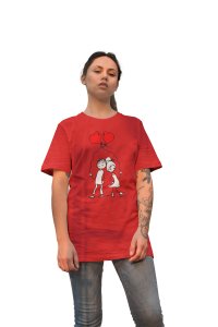Couple Holding Heart Balloons Red- Printed T-Shirts