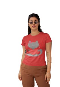 Heart Gifting Cat Red-Printed T-Shirts