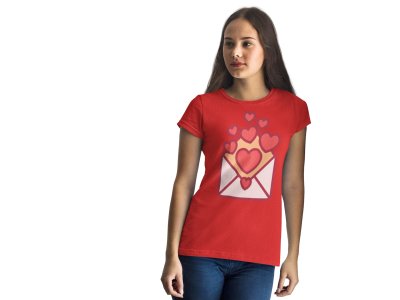 Printed Heart by Mail with Cute Designs Red -Printed T-Shirts