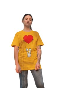 Heart Hot Balloon Couple Printed Yellow T-Shirts