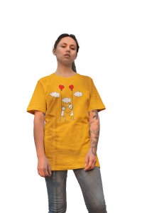 Couple Holding Heart Balloons Printed Yellow T-Shirts