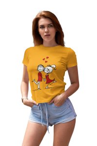 Cute Couple Holding Hands Romantic Printed Yellow T-Shirts